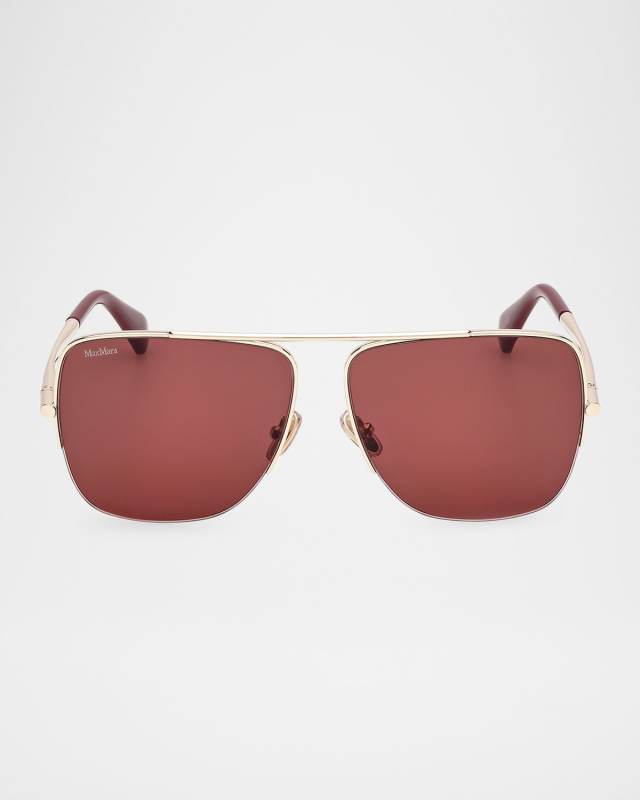 Logo Engraved Metal Aviator Sunglasses